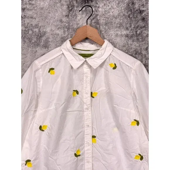 Anthropologie Shirt Medium Womens Maeve White Lemon Embroidered Button Down - Picture 2 of 8